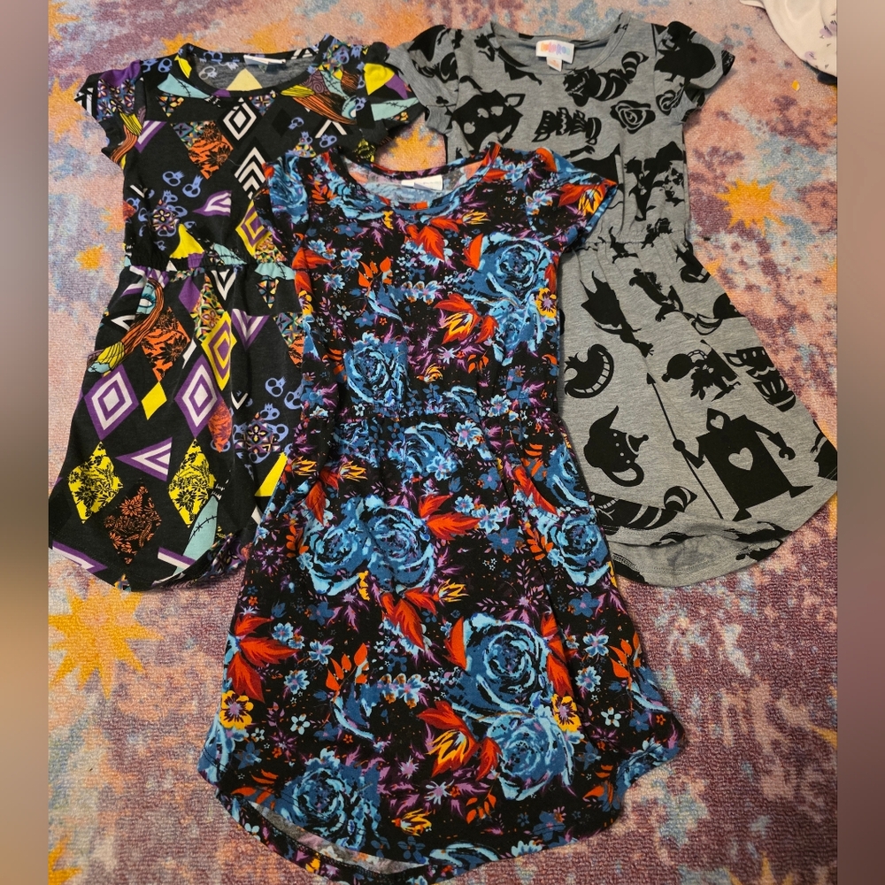LuLaRoe Kids Dresses - Blue, Yellow, Gray Patterns